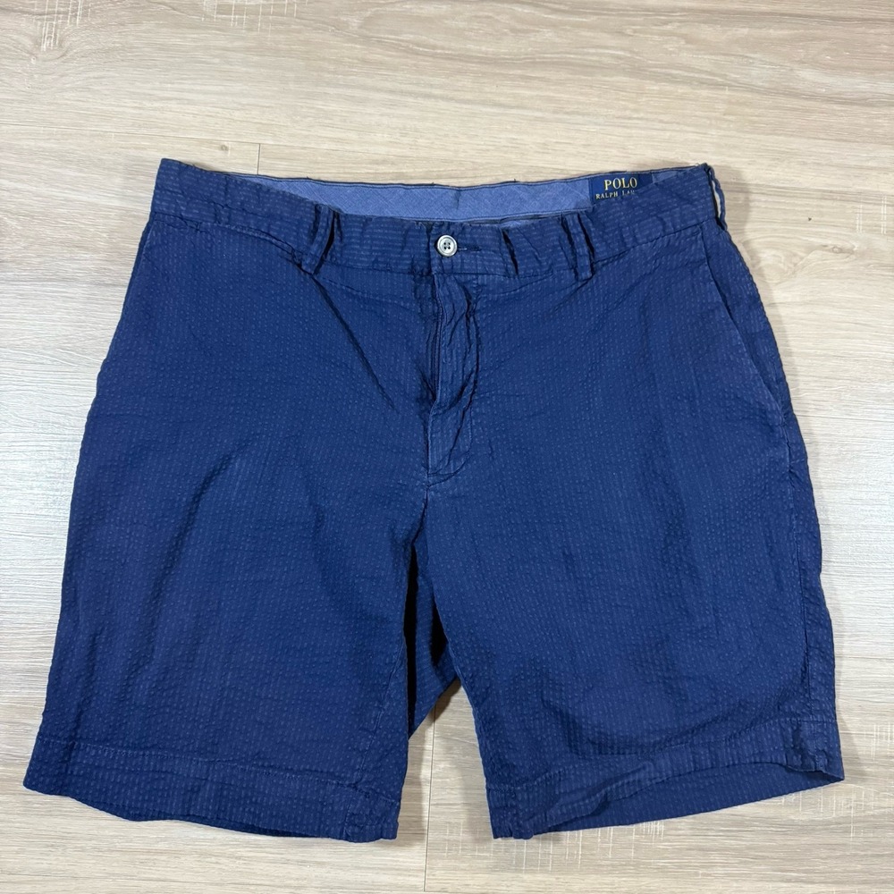 Polo Ralph Lauren Shorts Adult 34‎ Chino Stretch Seersucker Outdoors Golf Blue
